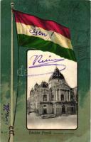 Pécs, Nemzeti Színház; zászló / flag, litho (erősen sérült állapot / restored, badly cut, wet damaged)