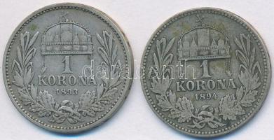 1893-1894. 1K Ag "Ferenc József" (2x) T:2-