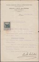 1919 Bp. Andrássy út, Török Sándor Opera-Gyógyszertárának dolgozó számára kiadott ajánlólevele 1K okmánybélyeggel