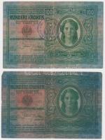 1912. 100K (2x) az egyik "Bács-Bodrog Vármegyei...", a másik szerb felülbélyegzéssel T:III