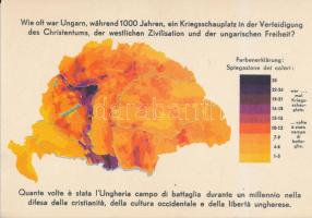 Hányszor volt hadszíntér Magyarország ezer év alatt a kereszténység, a nyugati kultúra és a magyar szabadság védelmében?; Tervezte: Dr. Dobrovits Sándor / Hungarian irredenta, Trianon map; Magyar Nemzeti Szövetség