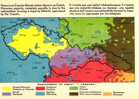 Nincs csehszlovák nemzet, nincs csehszlovák többség, teljes egyenjogúság illeti a csehek által eddig elnyomott többséget alkotó nemzetiségeket; Magyar Nemzeti Szövetség / Irredenta, Anti-Czechoslovakian propaganda (EK)