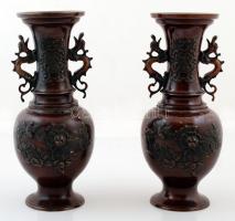 Antik sárkányos váza pár, réz, egyik több helyen javított, m:30 cm