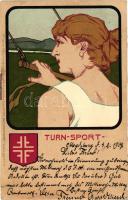 Turn-Sport, Meissner & Buch, Leipzig, Künstler-Postkarten Serie No. 1070 'Deutscher Sport' / gymnastics, German art postcard (cut)