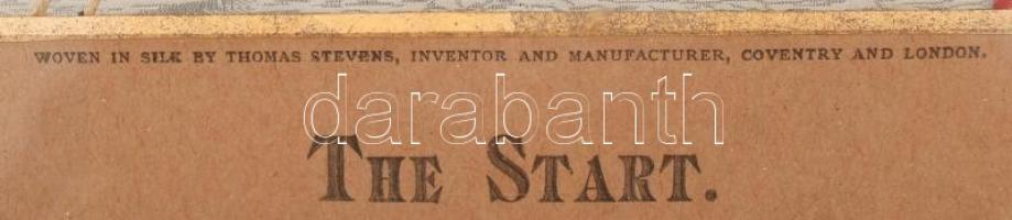 Stevengraph, The Start. Szövött selyemkép, jelzett, 5×15 cm üvegezett keretben,  XIX. sz. vége./ Tho...