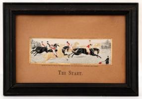 Stevengraph, The Start. Szövött selyemkép, jelzett, 5×15 cm üvegezett keretben,  XIX. sz. vége./ Tho...