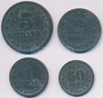 Jugoszlávia 1945. 50p Zn + 1D Zn + 2D Zn + 5D Zn T:2- Yugoslavia 1945. 50 Para Zn + 1 Dinar Zn + 2 Dinara Zn + 5 Dinara Zn C:VF