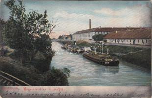 Temesvár, Béga, Dohánygyár, uszályok / river, tobacco factory, barge