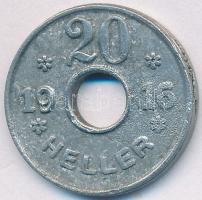 Ausztria / Katzenau hadifogolytábor 1916. 20h Zn T:2- peremen repedés Austria / Katzenau POW camp 1916. 20 Heller Zn C:VF cracked edge