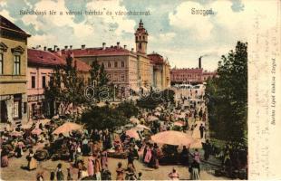 Szeged, Széchenyi tér, városi bérház, városháza, piac, Bartos Lipót kiadása