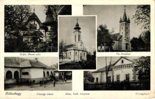 Budapest XVII. Rákoshegy, Erdős Renée villa, Római katolikus templom, Evangélikus templom, Községi iskola, Községháza