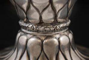 Ezüst (Ag.) talpas ólomkristály váza, csiszolt, metszett, jelzett, restaurált, m: 38 cm / Leadcrysta...