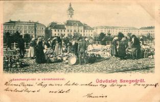 Szeged, Széchenyi tér, városháza, piac