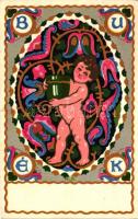 New Year, Hungarian art nouveau postcard s: H. A.