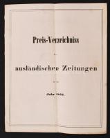 1852 A külföldi újságok árjegyzéke. Rengeteg újság adataival. / Index of the foreign newspapers 64p.