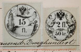 1860 15Fl + 2 Fl okmánybélyeg okmányon / 1860 15Fl+ 2Fl document stamp on document
