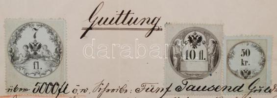 1860 10Fl + 7 Fl + 50kr okmánybélyeg okmányon / 1860 10Fl + 7  Fl + 50kr document stamp on document