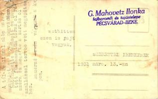 1931 Pécsvárad, G. Mahovetz Ilonka fajbaromfi és tojástelepe, photo (b)