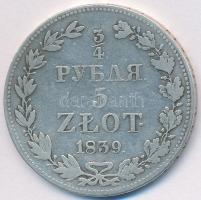 Lengyelország / Kongresszusi Lengyelország 1839MW 5Zl Ag T:3 Poland / Congress Poland 1839MW 5 Zlotych Ag C:F Krause C#133