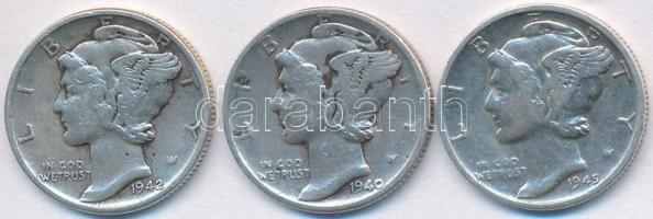 Amerikai Egyesült Államok 1940-1945. 1D Ag "Mercury" (3xklf) T:2-
USA 1940-1945. 1 Dime Ag...