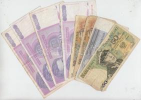 25db-os vegyes külföldi bankjegy tétel, közte Horvátország, Szlovénia, Jugoszlávia, Csehszlovákia, L...