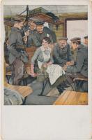 Urlaubsfahrt / WWI German military, holiday, train, Kriegspostkarten Nr. 13. s: B. Wennerberg (EK)