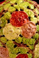 Fischer Emil díszkancsó, 1890 körül, keménycserép, áttört, kézzel festett, jelzett, restaurált, m:48...