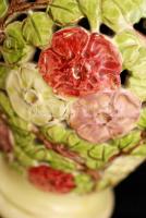 Fischer Emil díszkancsó, 1890 körül, keménycserép, áttört, kézzel festett, jelzett, restaurált, m:48...