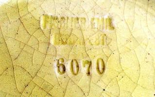 Fischer Emil díszkancsó, 1890 körül, keménycserép, áttört, kézzel festett, jelzett, restaurált, m:48...