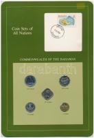 Bahamák 1969-1984. 1c - 25c 5xklf db, forgalmi szett felbélyegzett kartonlapon T:1 Bahamas 1969-1984. 1 Cent - 25 Cents 5xdiff, coin set on cardboard with stamp C:UNC