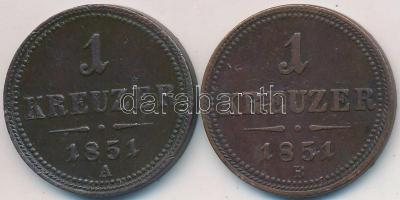 Vegyes: 1851B 1Kr Cu + Ausztria 1851A 1Kr Cu T:2-