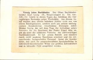 Budapest II. Margit rakpart, Josef Grolig könyvkötészete, photo (ragasztott hátlap / glued backside)...