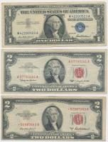 Amerikai Egyesült Államok 1953A 2$ "Jefferson" + 1957. 1$ "Washington" + 1963. 2$ "Jefferson" T:III USA 1953A 2 Dollars "Jefferson" + 1957. 1 Dollar "Washington" + 1963. 2 Dollars "Jefferson" C:F