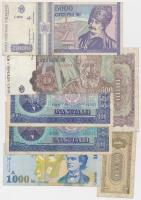 Románia 7db vegyes bankjegy T:III,III- Romania 7pcs of mixed banknotes C:F,VG