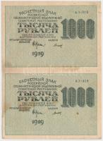 Szocialista Szövetségi Szovjet Köztársaság 1919. (1920) 1000R (2x) ívtöredéken T:III Russian Socialist Federated Soviet Republic 1919. (1920) 1000 Rubles (2x) sheet of two C:F