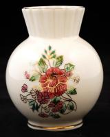 Zsolnay virágmintás porcelán váza, kézzel festett, hibátlan, jelzett, m: 12 cm