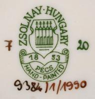 Zsolnay virágmintás porcelán váza, kézzel festett, hibátlan, jelzett, m: 12 cm