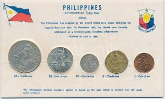 Fülöp-szigetek 1960-1966. 1c-50c 5xklf, fémpénz szett T:2,3 Philippines 1960-1966. 1 Centavo - 50 Centavos 5xdiff, coin set C:XF,F