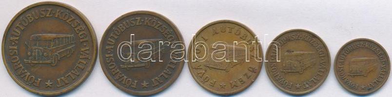 1946-1968. 1Ft + 5Ft + 10Ft + 20Ft + 50Ft "FAKV (Fővárosi Autóbusz Községi Vállalat)" fém ...