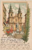 1897 Vienna, Wien; Mariahilferkicrhe mit Haydn Denkmal / church, statue, floral, litho