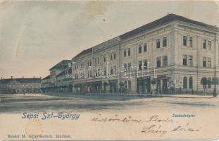 Sepsiszentgyörgy, Szabadság tér, Székely Mikó kollégium, Benkő M. kiadása / Liberty square, boarding school, shops (EK)