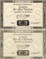 Franciaország 1792. 10Livres "Assignat" 2 klf színvariáns, szériaszámok elcsúszva! T:I