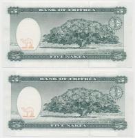 Eritrea 1997. 5N (2x) közeli sorszámokkal T:I
Eritrea 1997. 5 Nakfa (2x) with close serials C:UNC