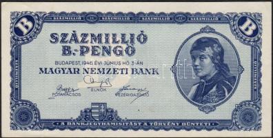 1946. 100.000.000B.-pengő kék festékponttal T:I