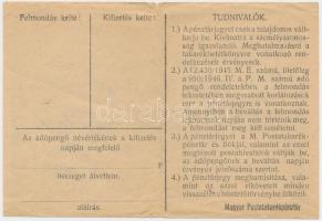 1946. 10.000AP nem kamatozó Pénztárjegy "Másra Át Nem Ruházható" nélkül és számozás nélkül...