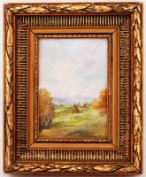 Olvashatatlan jelzéssel: Máramarosi szénaboglyák, olaj, farost, díszes fa keretben, 16×11 cm