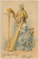 Lady with harp, litho (EK)