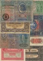 Kis hagyaték korona tétel, 21 db jobbakkal (benne osztrák-magyar bank ausztriai kiadások) T:II,III/IV