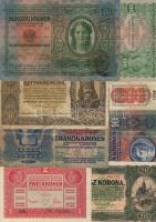 Kis hagyaték korona tétel, 21 db jobbakkal (benne osztrák-magyar bank ausztriai kiadások) T:II,III/I...