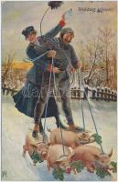 New Year, chimney sweeper, post lady, pigs, clover, K.Ph.W. II. 531. (EB)